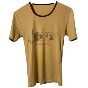 Jockey For Riders Only Vintage Ringer T-Shirt Short Sleeve Crew Neck Tan Small
